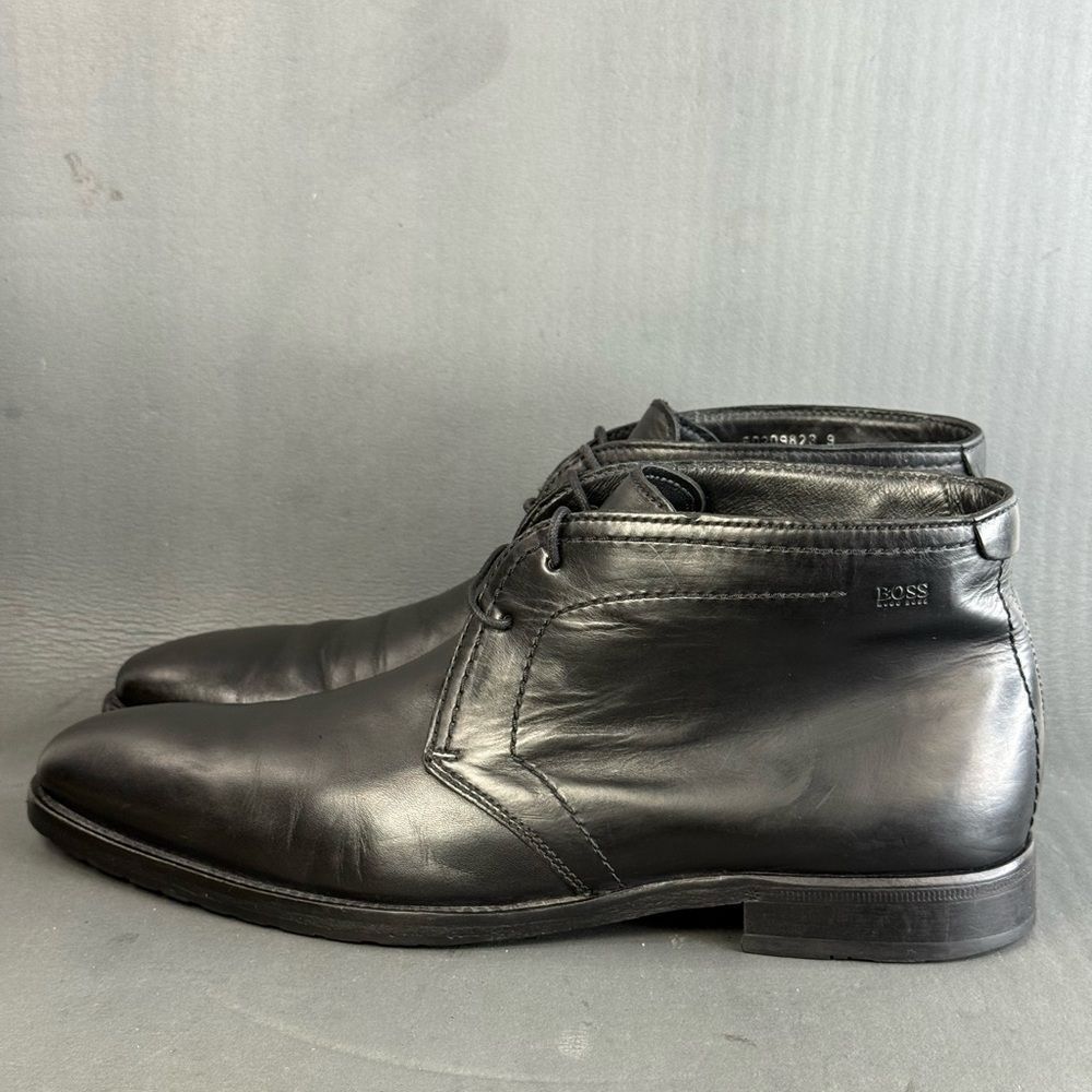 HUGO BOSS Clavio Chukka Black Leather Lace Up Boots Men's size 9